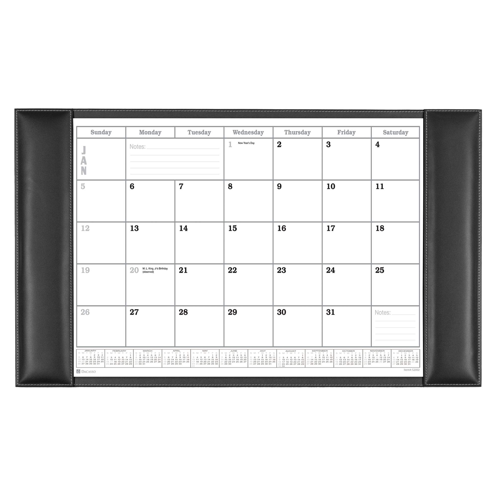 Dacasso Leather Desk Calendar Pad - 34 x 20 Inches - Rustic Black - Premium Office Organizer for Home & Business Use