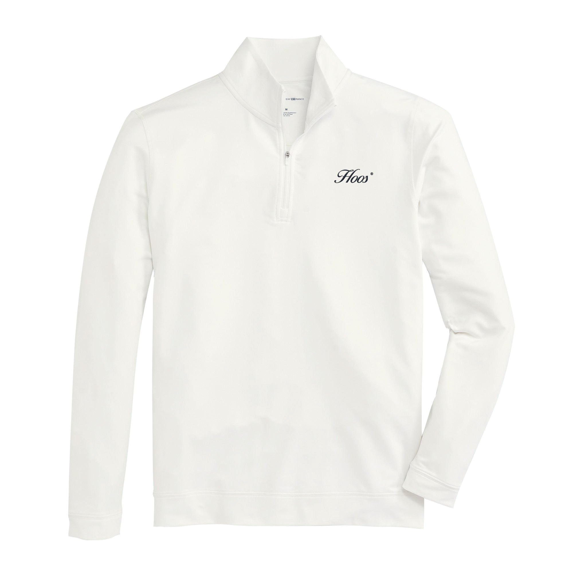 Hoos Vintage Script Flow 1/4 Zip Pullover Sweatshirt - White | Casual Comfort Wear for Men & Women | Perfect for Outdoor Activities & Layering