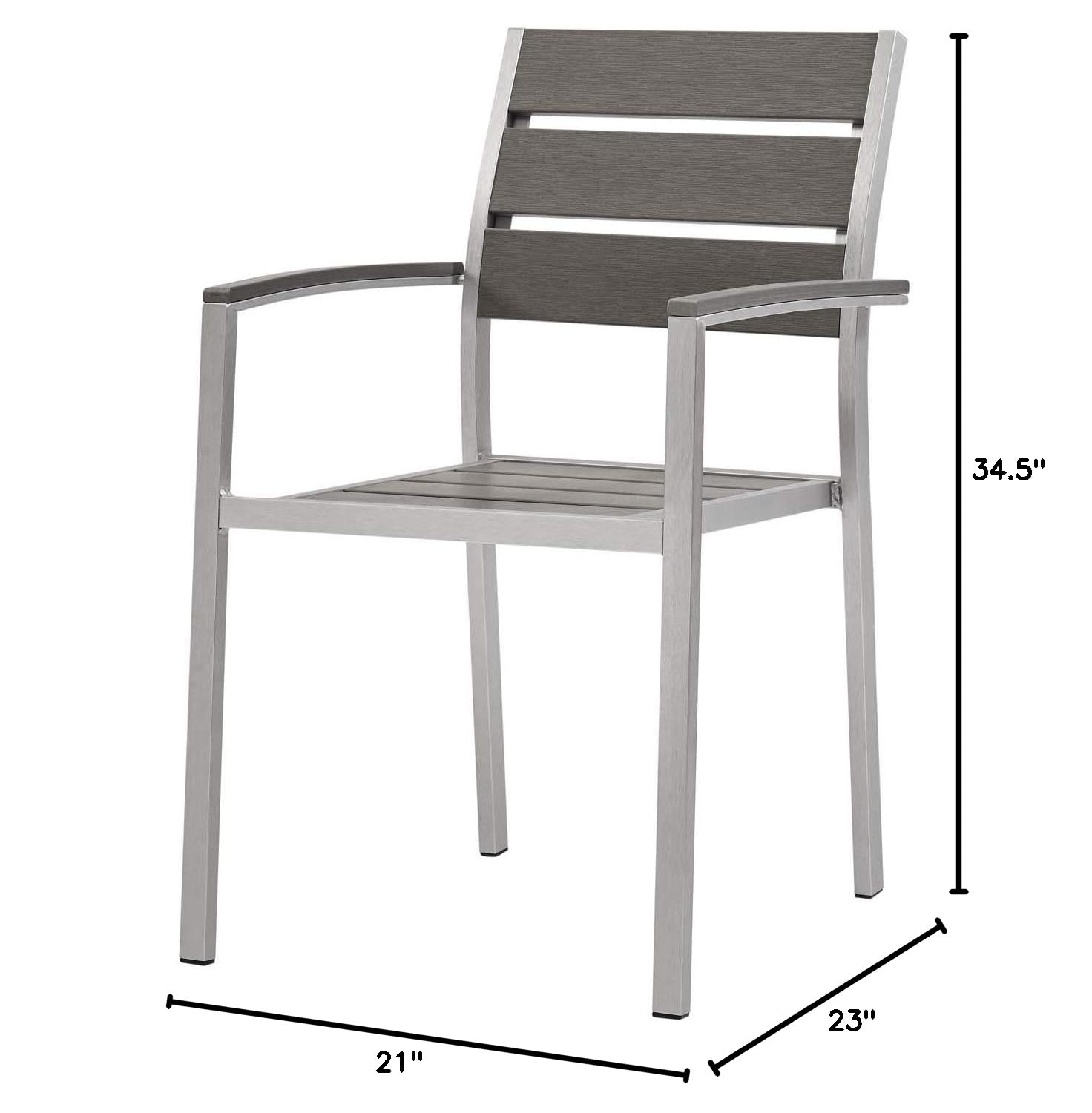 Modern Outdoor Patio Dining Armchair - Waterproof Fabric & Aluminum Frame - Gray/Silver - Perfect for Garden, Poolside & Backyard Relaxation