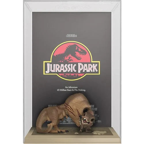 Jurassic Park T-Rex 6 Inch Pop! Vinyl Figure & Velociraptor Pop! Movie Poster Set with Display Case - Perfect for Collectors, Movie Fans, and Home Office Decor
