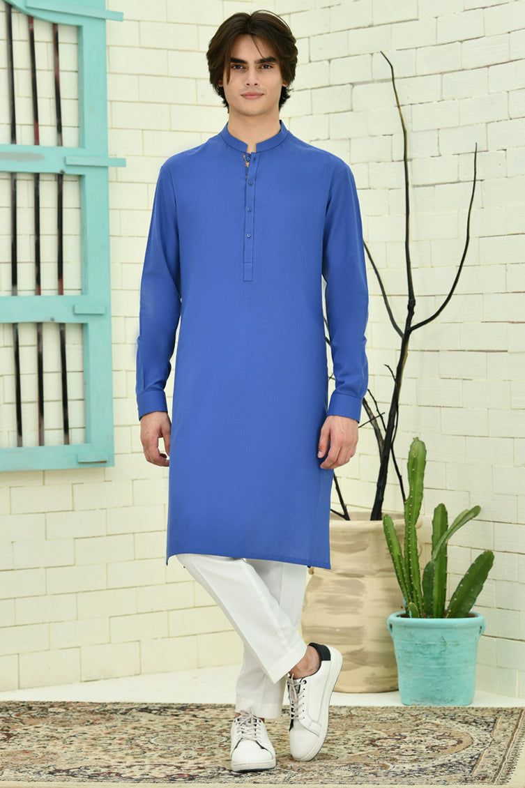 Premium Cotton Blue Kurta by J. Junaid Jamshed - Comfortable Traditional Pakistani Attire for Men - Perfect for Eid, Weddings & Festive Occasions