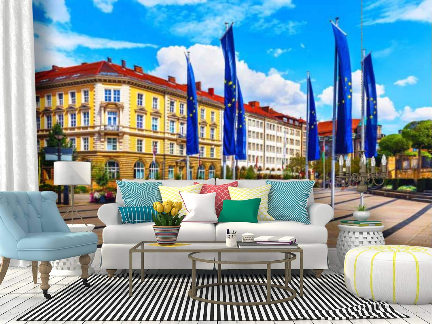 RECETHROWS Peel and Stick Wallpaper - Old Town Architecture Bayreuth Germany Self-Adhesive Wall Mural, Large Removable Vinyl Film for Home Decor, Shelf Liner | Perfect for Living Room, Bedroom, Office & Nursery
