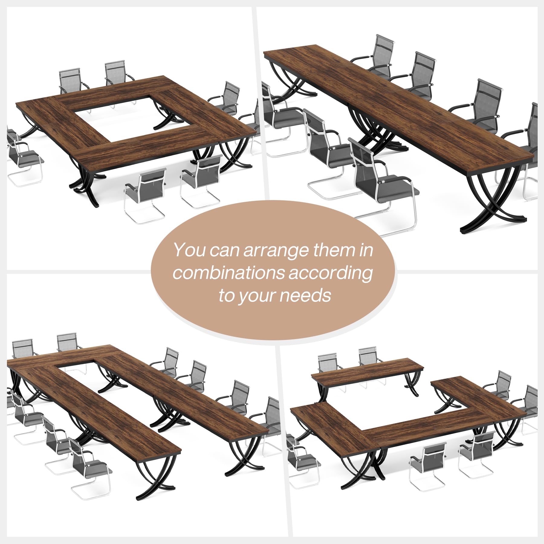 Tribesigns 6.5FT Conference Table for 6-8 People, 78 Inch Long Rectangular Office Meeting Table with Sturdy Metal Frame - Brown Boardroom Desk for Business, Conference Room & Seminar Use - Perfect for Team Meetings, Presentations & Collaborative Workspaces
