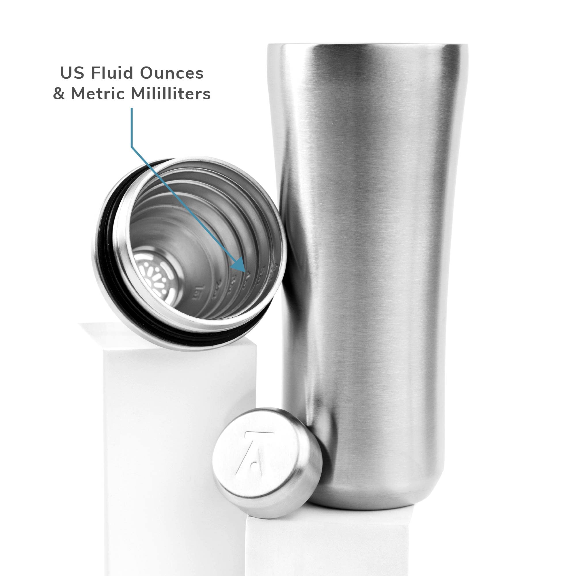 Premium Vacuum Insulated Hybrid Cocktail Shaker Set with Steel Base & Removable Glass Insert - Innovative Measuring System for Home Bars - Perfect for Mixing Martinis, Margaritas & Craft Cocktails at Parties