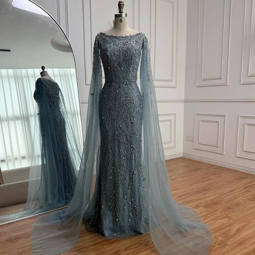 Elegant Beaded Caramel Evening Gown with Cape Sleeves - LA73078 | Perfect for Formal Events, Galas & Red Carpet Occasions