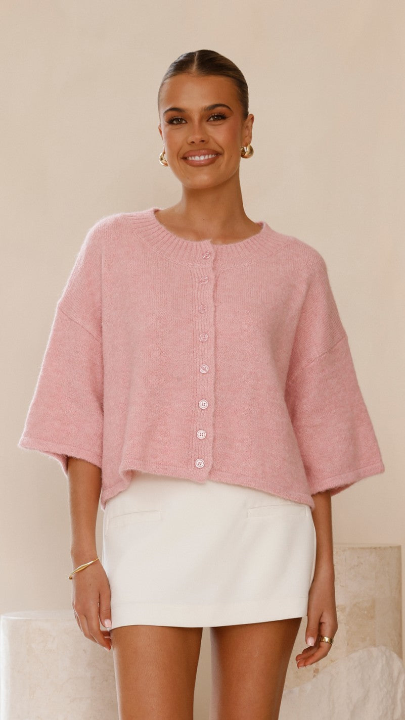 Gazelle Button Up Knit T-Shirt for Women | Soft Pink Casual Top | Perfect for Work, Date Night & Weekend Outings