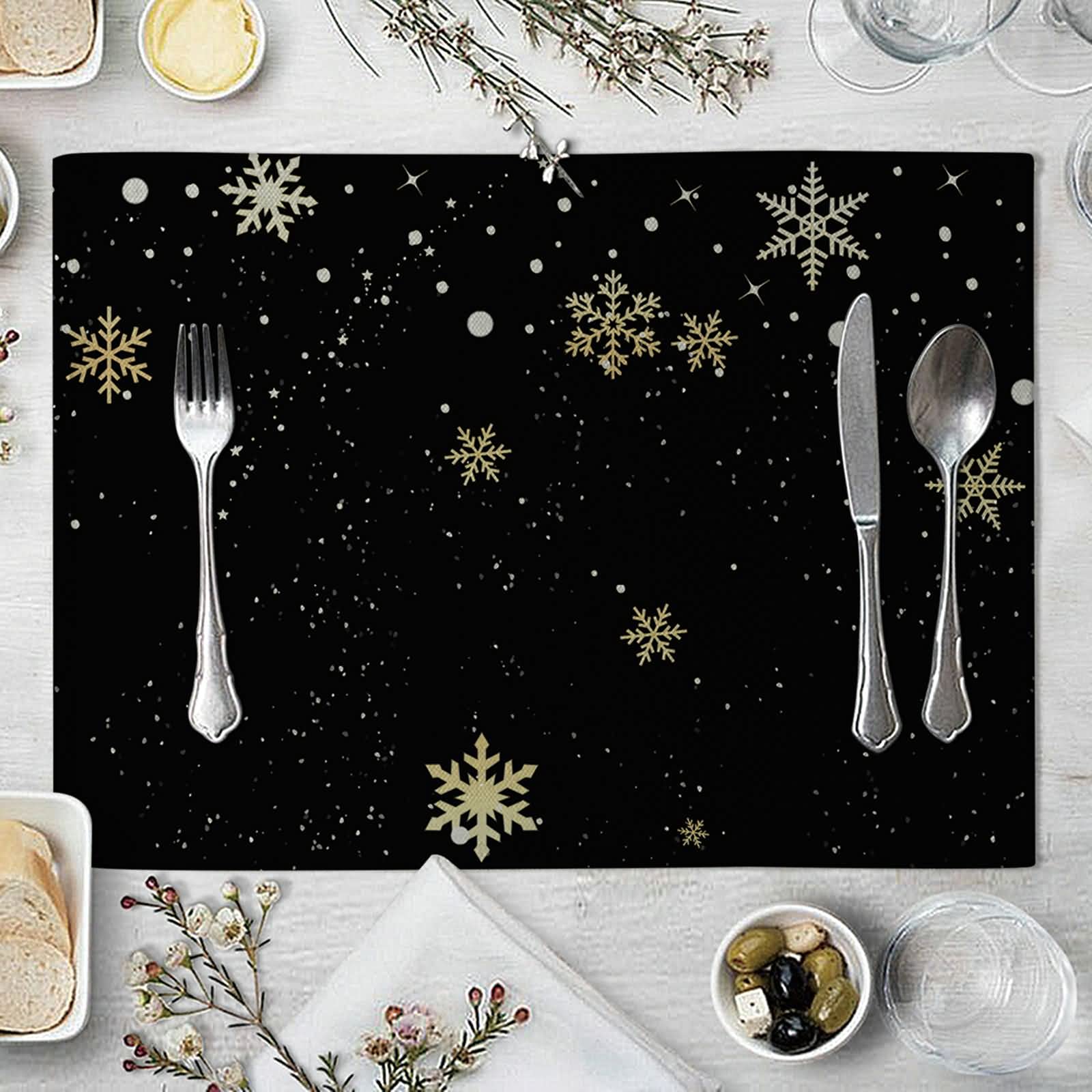Daesar 2-Pack Heat Resistant Cotton Linen Placemats - Washable Snowflake & Starlight Design Table Mats Set (12.5x16.5 Inch) - Perfect for Christmas Dinner, Holiday Decor, and Everyday Dining Table Setting