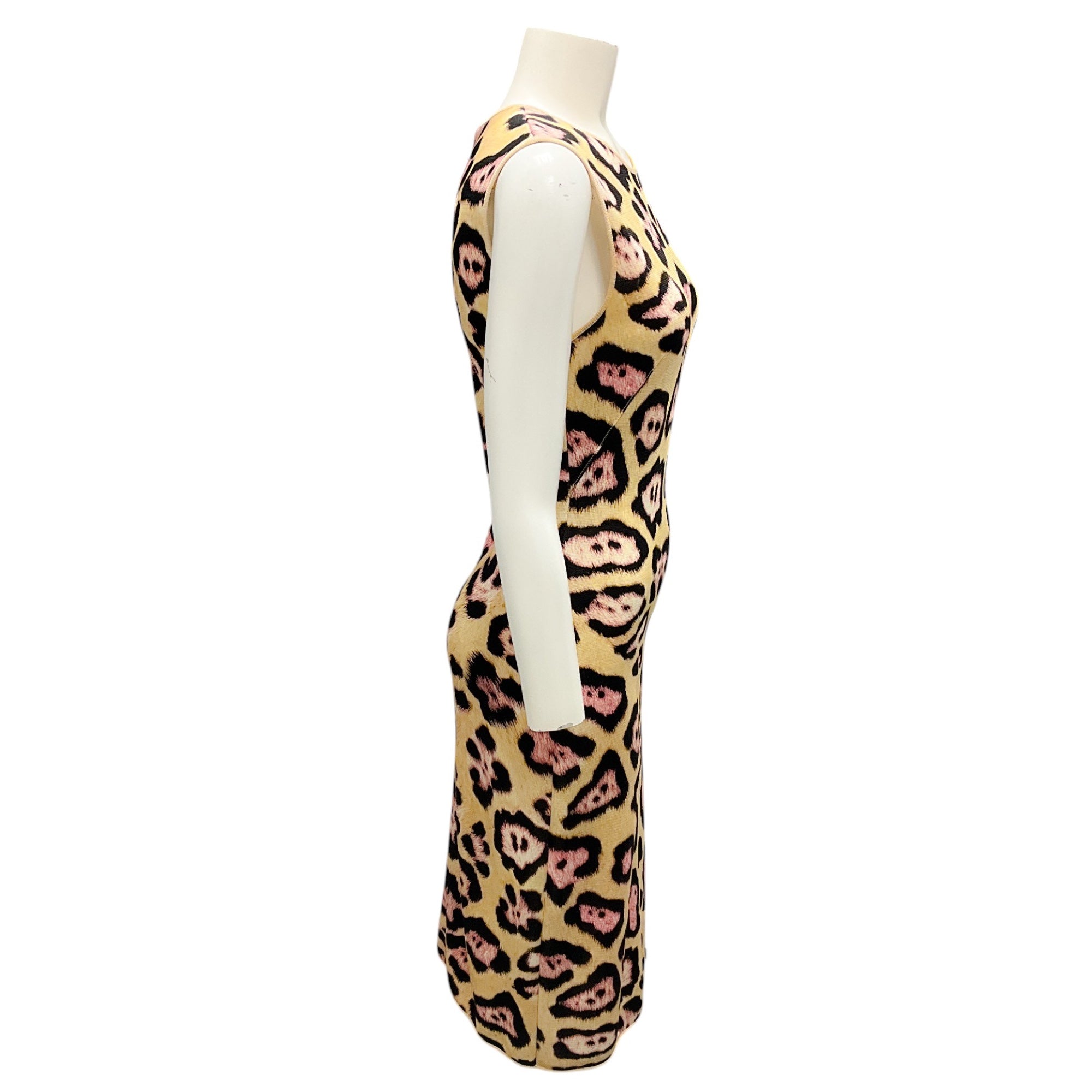Givenchy Tan & Pink Leopard Print Knit Midi Dress - Women's Fashion Elegant Party & Cocktail Dress for Evening Events