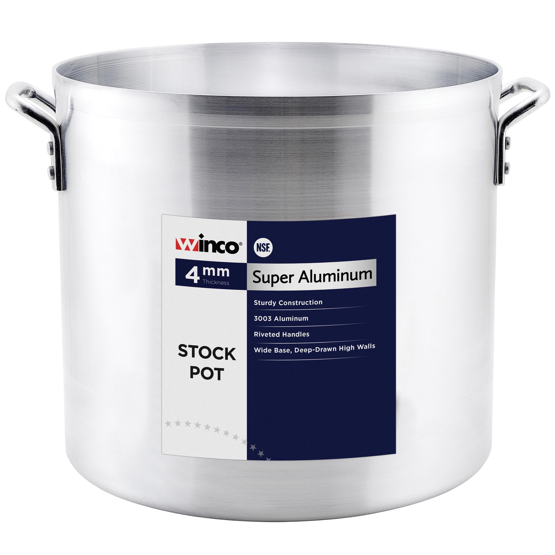 Winco Heavy-Duty Aluminum Stock Pot 50 Quart - 4mm Thick Commercial-Grade Cooking Pot for Restaurants, Catering & Large Batch Meal Prep