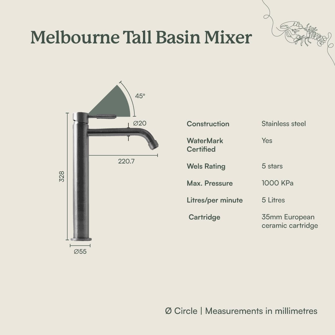 Premium Brushed Brass Tall Basin Mixer - Modern Bathroom Faucet for Melbourne Homes | Perfect for Vanities, Sinks & Luxury Bathrooms