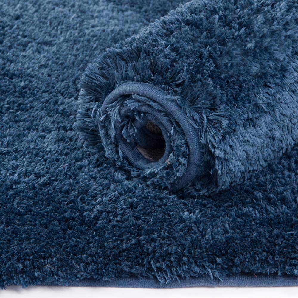 Premium Walensee Bath Rug Set - 2 Pack Navy Blue Shaggy Microfiber Bath Mats | Super Absorbent & Non-Slip | Machine Washable (20