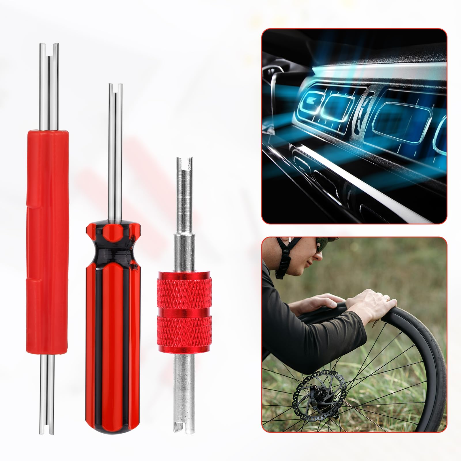 6-Piece Valve Stem Remover Tool Set - Dual & Single Head Tire AC Valve Core Wrench for Schrader A/C Kit Repair, Car Air Conditioner & RV Tire Valve Maintenance (Red) - Perfect for Auto Shops & DIY Tire Inflation