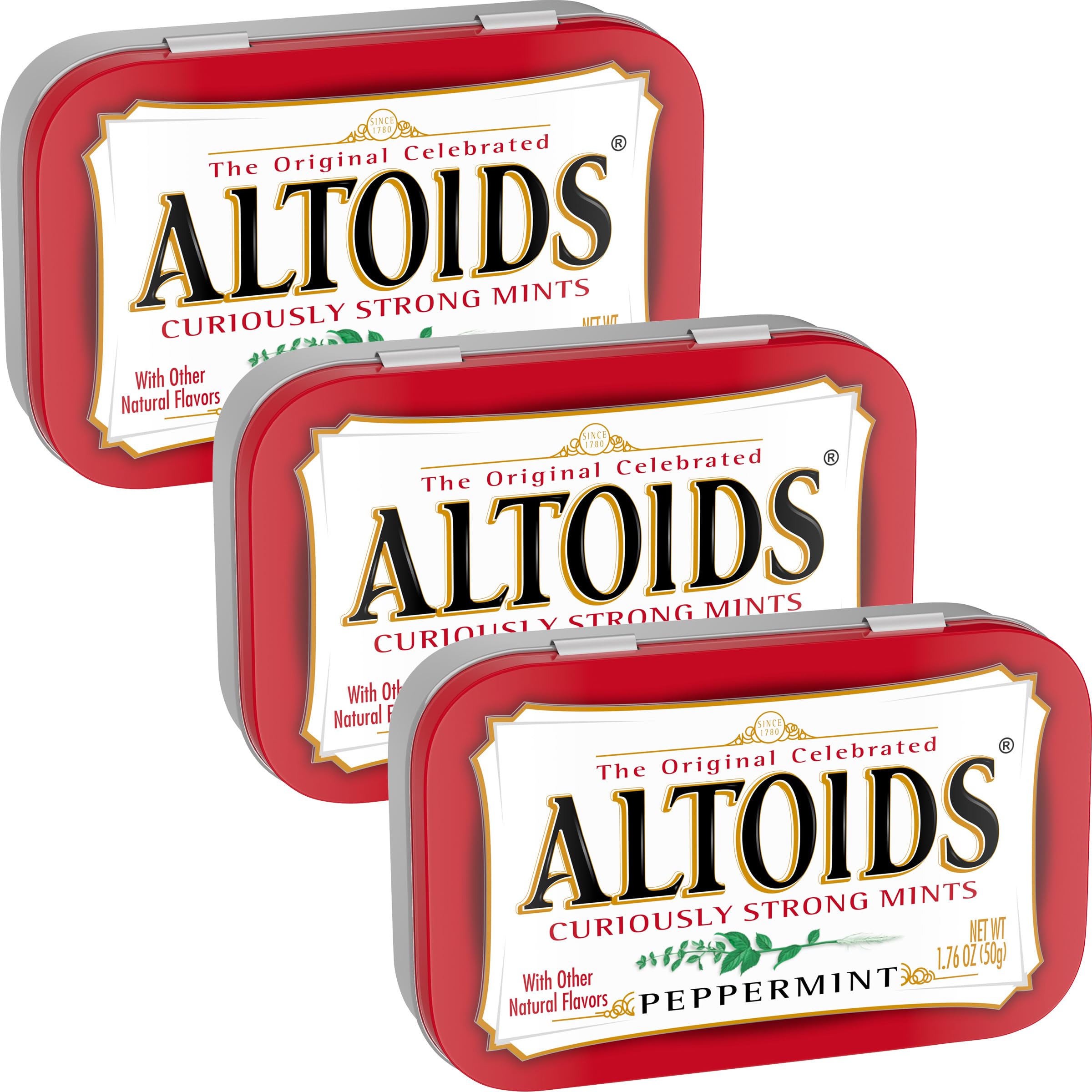 Altoids Peppermint Curiously Strong Mints - 3 Pack (1.76 Oz Each, 5.28 Oz Total) - Fresh Breath Mints for Office, Travel & Daily Use