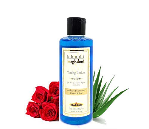 Khadi Meghdoot Skin Toning Lotion - Astringent & Antiseptic Face Toner with Aloe Vera & Rose Extracts (210ml) | Deep Cleansing, Pore Minimizing & Germ Protection | Perfect for Daily Skincare Routine & Acne-Prone Skin