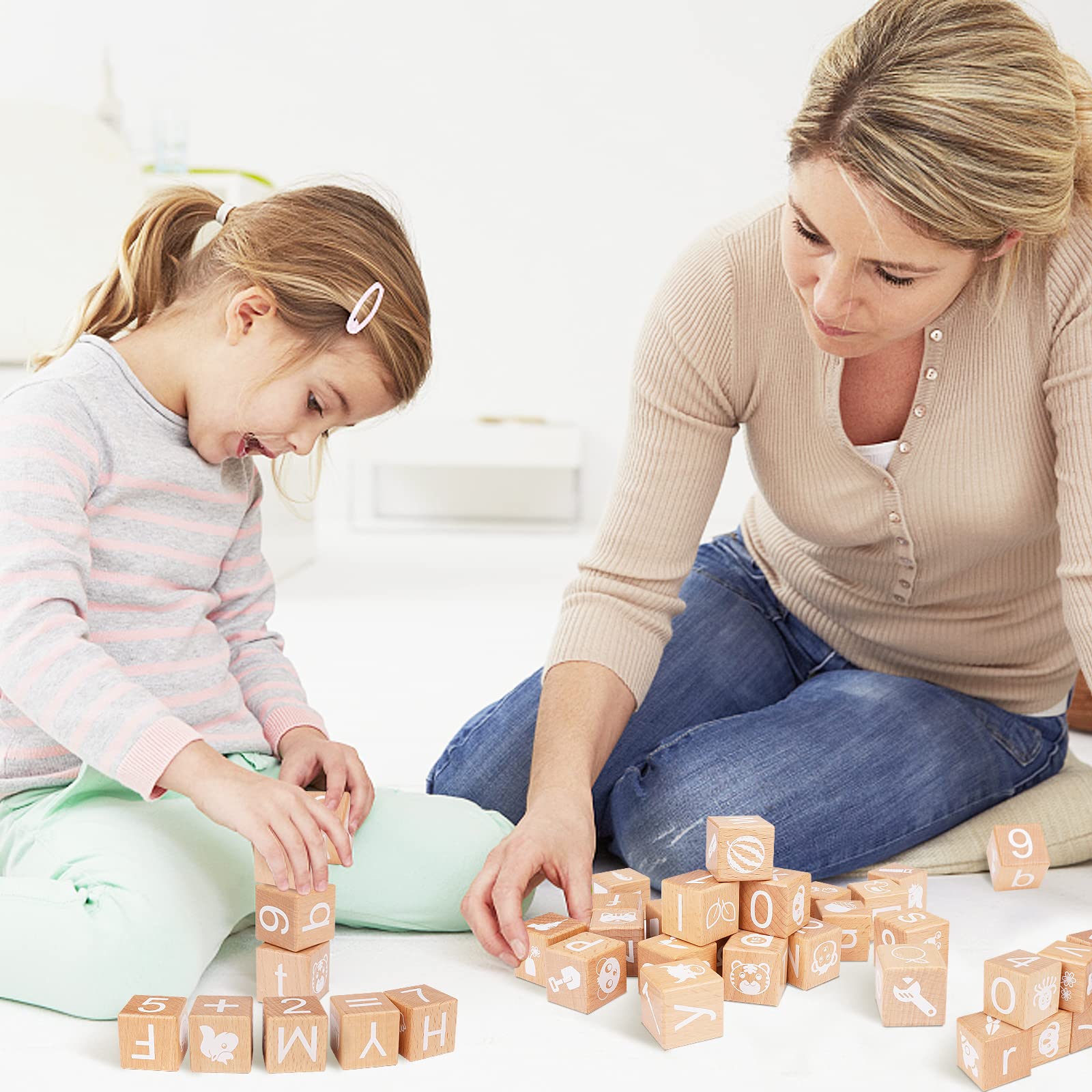 AXEARTE Wooden Alphabet Stacking Blocks - 26 ABC Learning Blocks for Toddlers with Numbers & Animal Icons, Montessori Educational Toys for Preschool Kids | Perfect for Early Childhood Development & Sensory Play at Home or Classroom