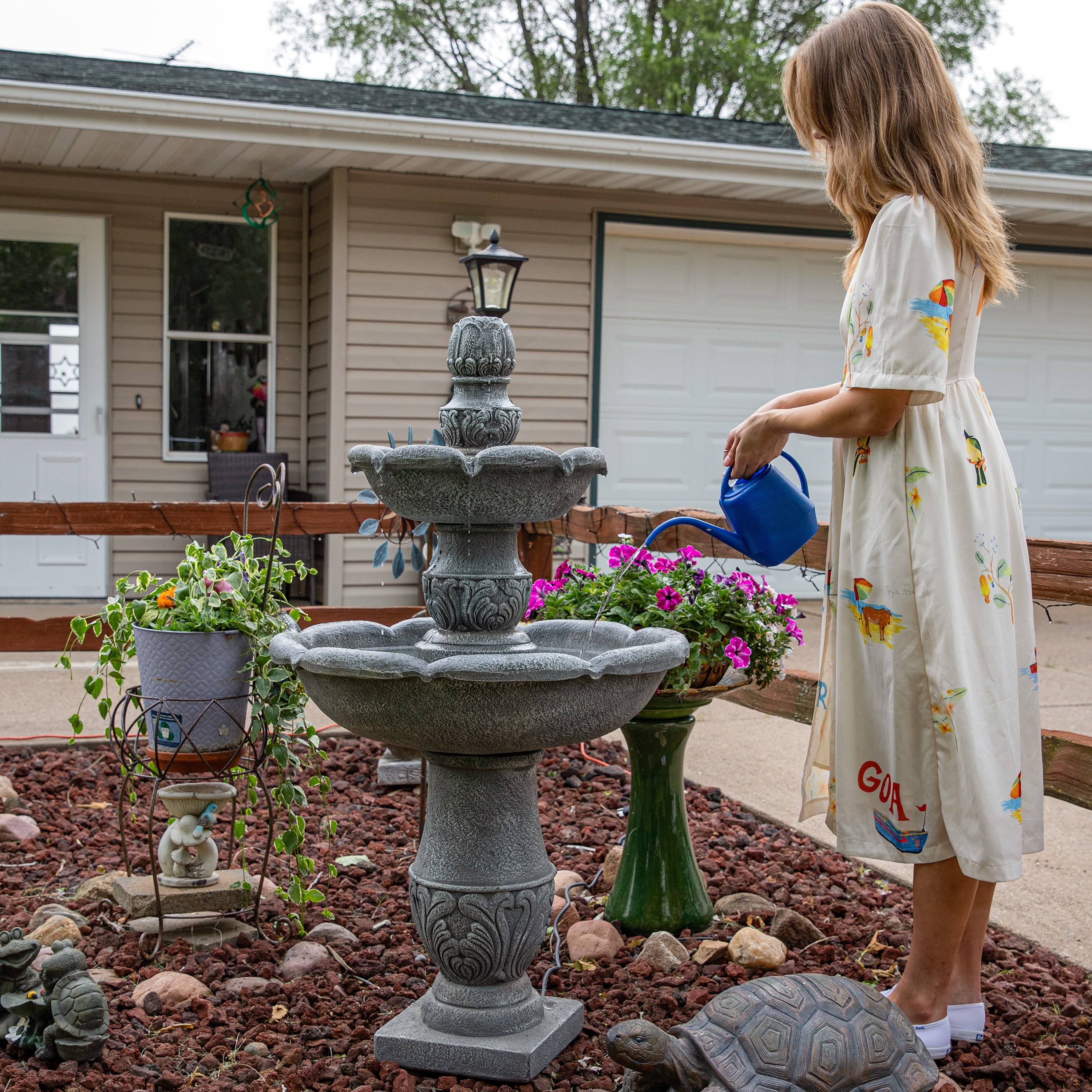Sunnydaze 2-Tier Outdoor Water Fountain with French Garden Design - 50