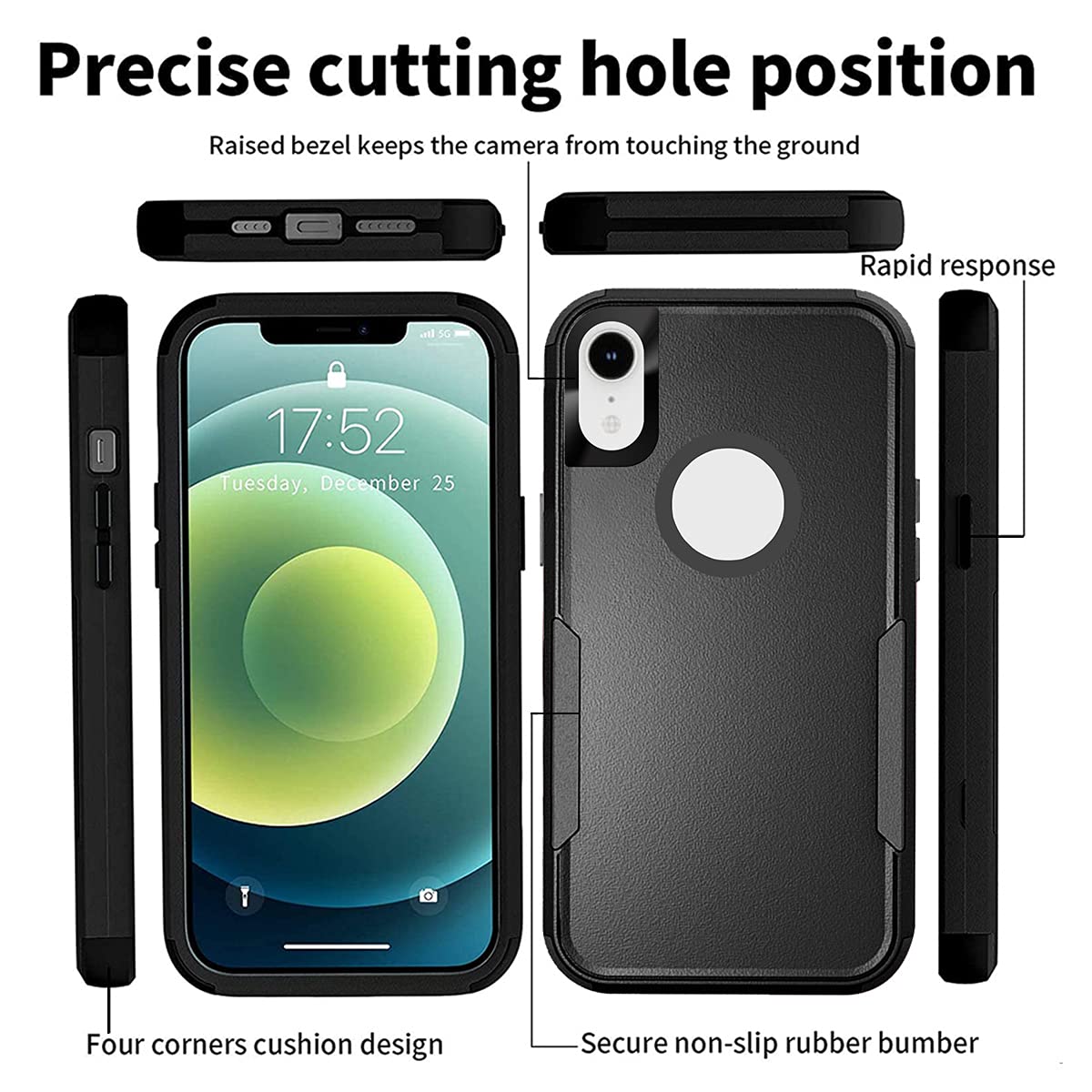 Custom iPhone XR Phone Case - Shockproof, Scratch-Resistant, 3-Layer Heavy Duty Protection with Multi-Photo Personalization | Perfect Protective Gift for Travel, Work & Everyday Use | Black