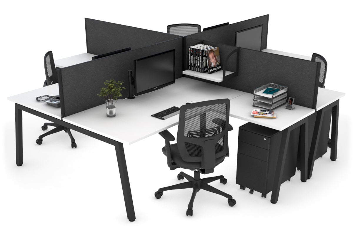 Quadro A Legs 4-Person Corner Workstation Desk - 1600L x 1800W with Cable Management - Modern Office & Home Workspace Solution for Professionals