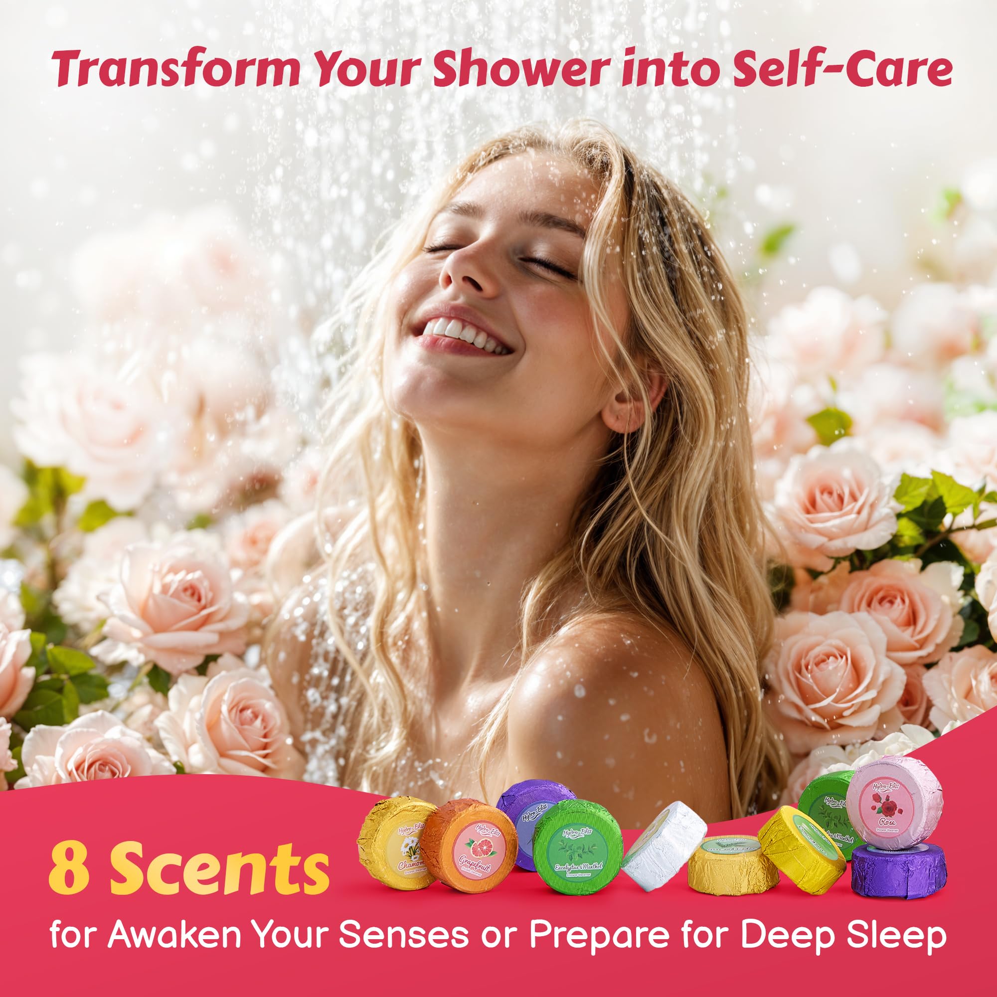 Aromatherapy Shower Steamers Gift Set - 10 Natural Essential Oil Tablets for Women & Men, 8 Soothing Scents with Long-Lasting Fragrance, Includes Bamboo Tray & Mesh Bag - Perfect Spa Relaxation Gift for Stress Relief, Self Care & Home Wellness