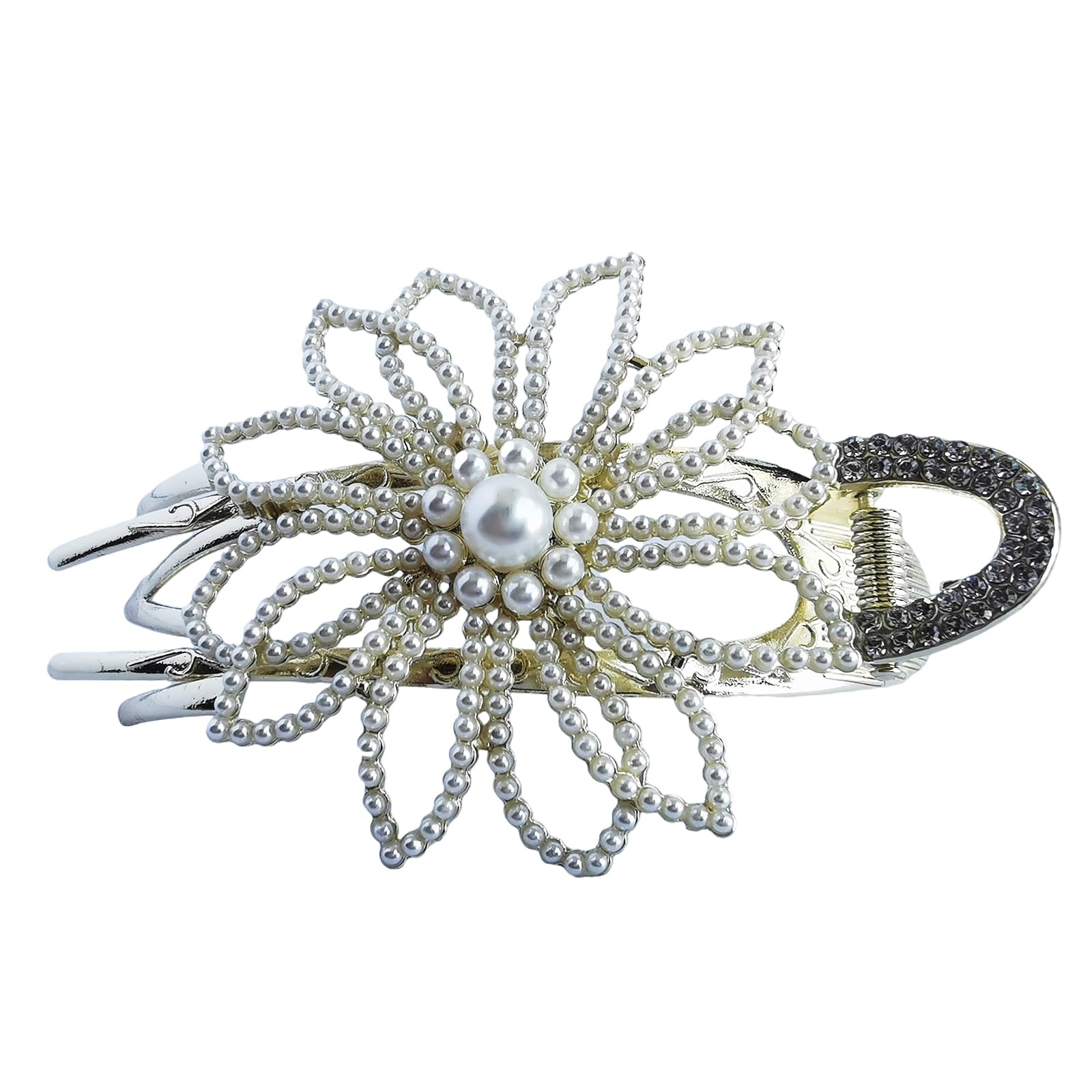 Yusier White Pearl Rhinestone Hair Clips for Women - Duckbill Flower Barrettes for Fine & Flat Hair - Elegant Pearl Hair Accessories for Weddings, Parties & Daily Styling