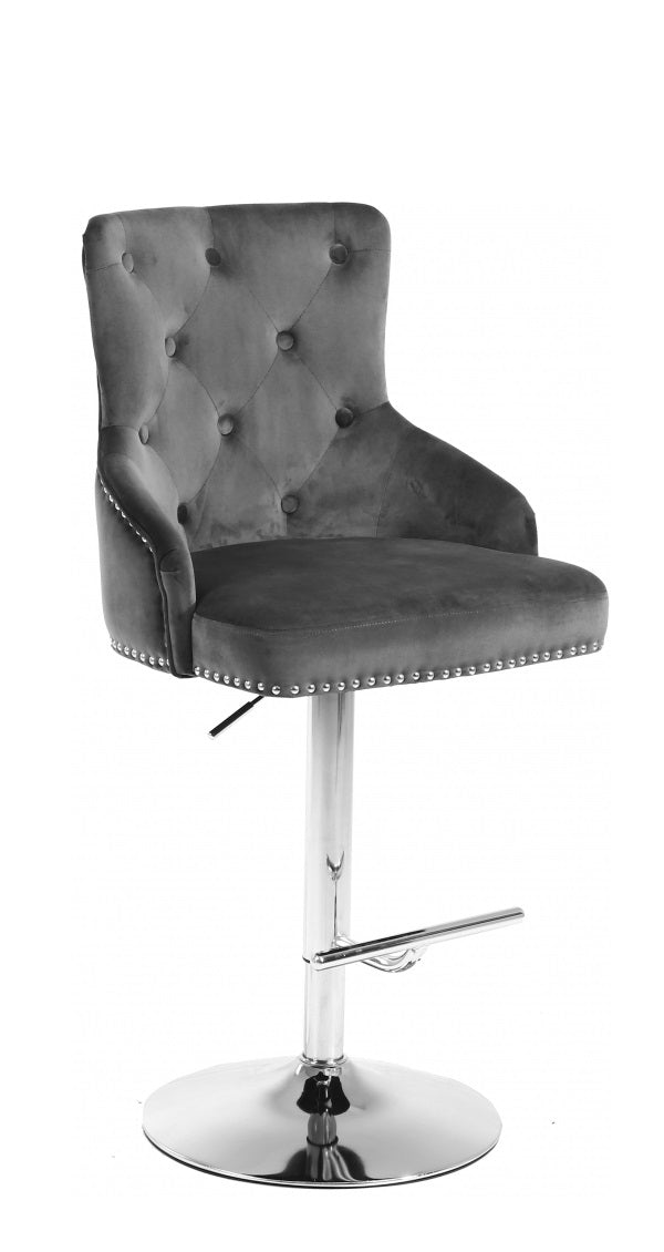 360° Swivel Adjustable Bar Stool with Plush Grey Velvet Seat & Chrome Metal Base - Perfect for Kitchen Island, Home Bar, and Breakfast Nook