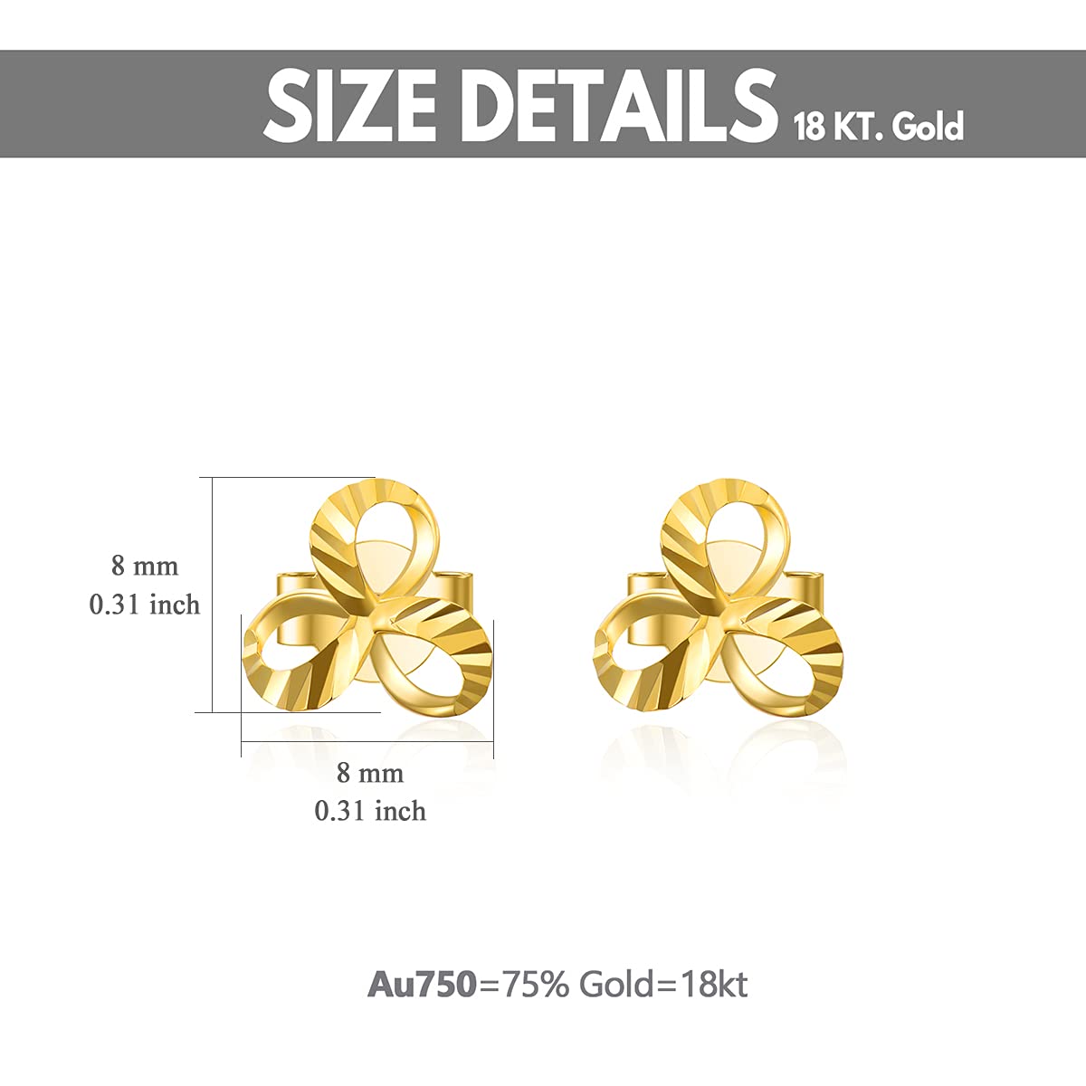 18K Solid Gold Knot Stud Earrings for Women - Real Gold Diamond-Cut Flower Earrings - Elegant Gift for Anniversary, Birthday & Everyday Wear