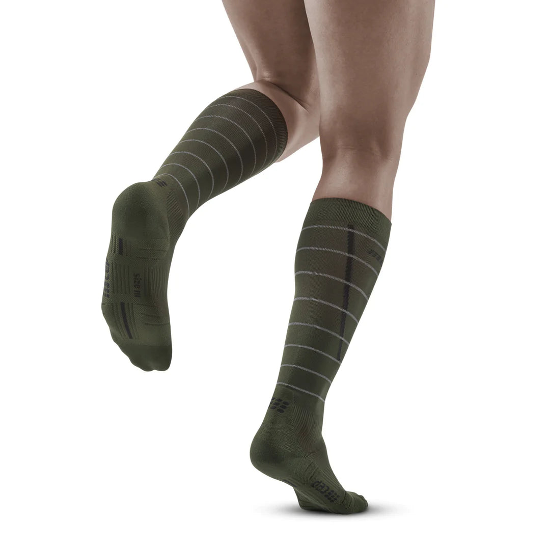 Reflective Compression Socks for Men - High Performance Tall Athletic Socks with Reflective Strips (Green) - Ideal for Running, Cycling & Nighttime Workouts