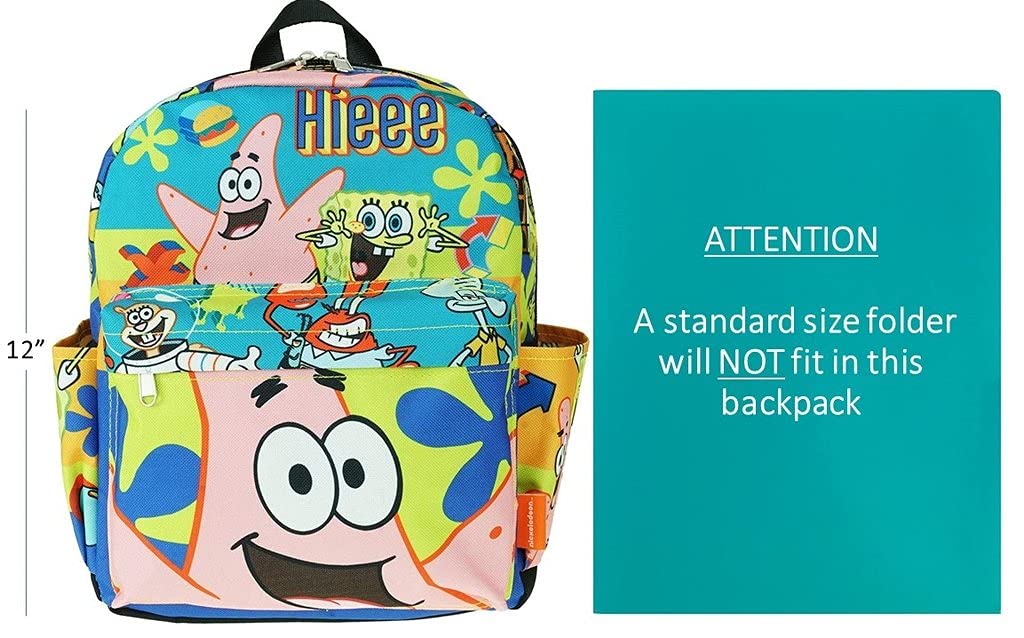 SpongeBob & Patrick 12-Inch Deluxe Oversize Print Backpack - Medium Size School Bag for Kids, Daypack for Travel & Outdoor Activities | KBNL A21332