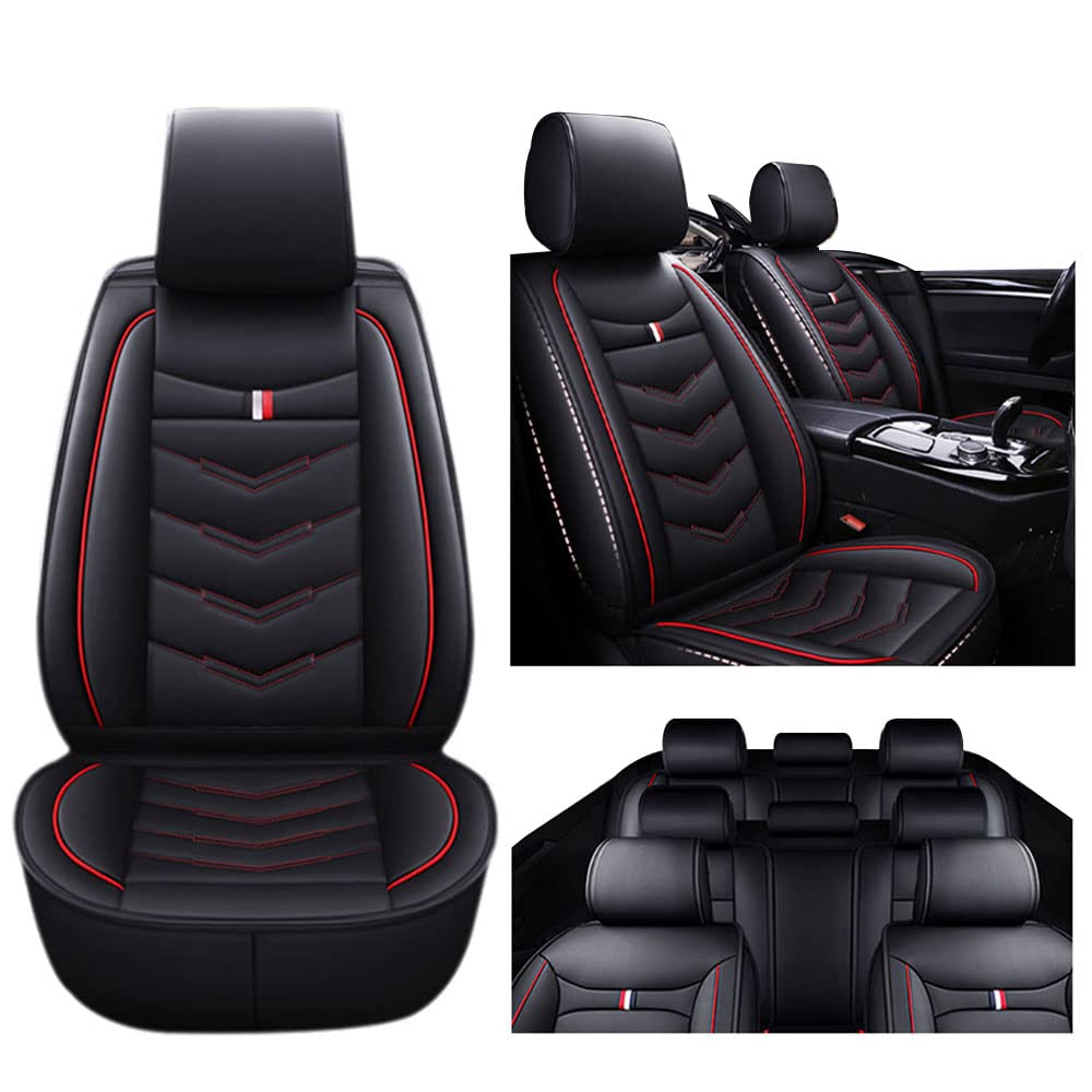 Premium Leather Car Seat Covers for Mazda CX-9 (2007-2023) - 8-Piece Set, Durable Waterproof & Breathable Seat Protection - Black & Red Design - Perfect for Family Road Trips, Daily Commuting & Long-Distance Travel