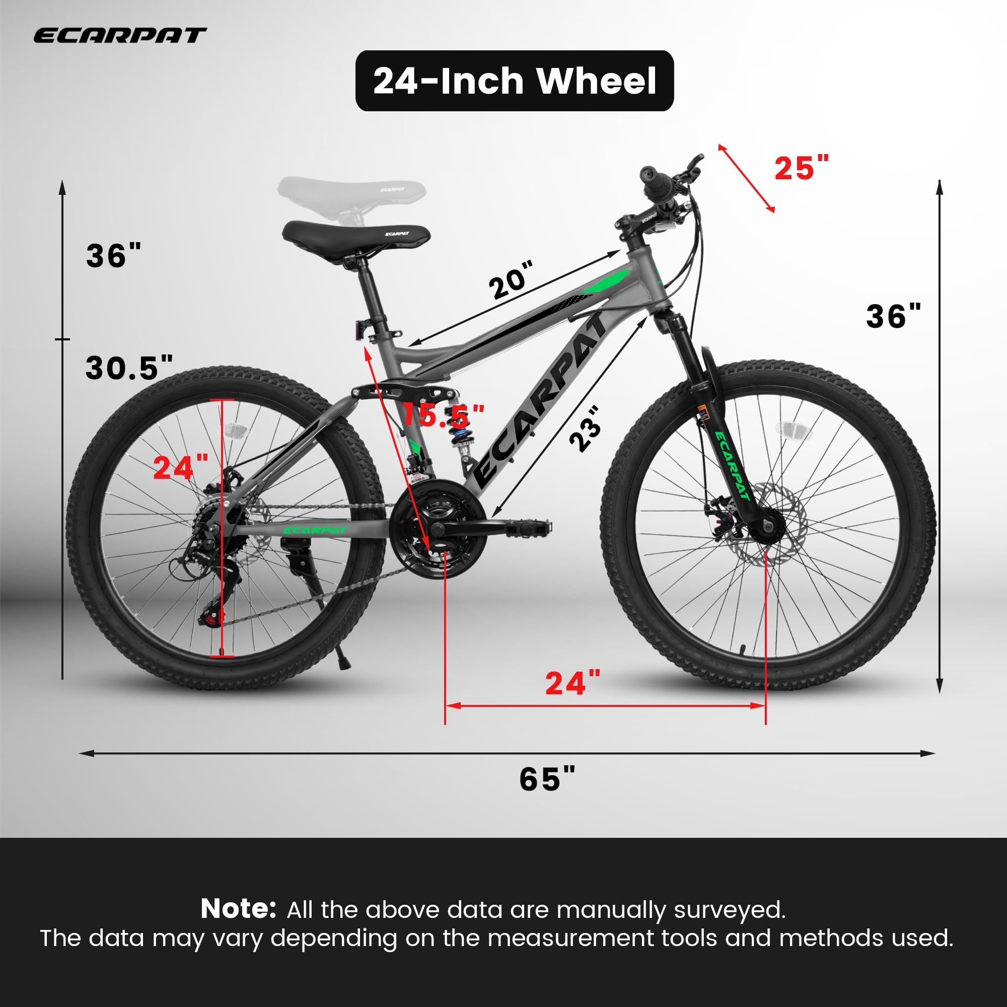 **24/26/27.5 Inch Dual Full Suspension Mountain Bike - 21-Speed Aluminum/Steel Frame for Men & Women - Perfect for Commuting, School, Work & Off-Road Adventures**