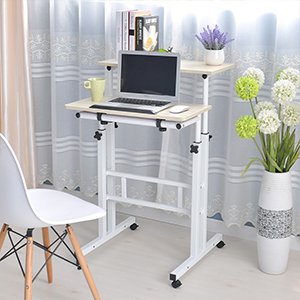 Adjustable Height Mobile Standing Desk with Wheels - Portable Sit Stand Workstation for Home Office, White Maple - Perfect for Small Spaces & Remote Work