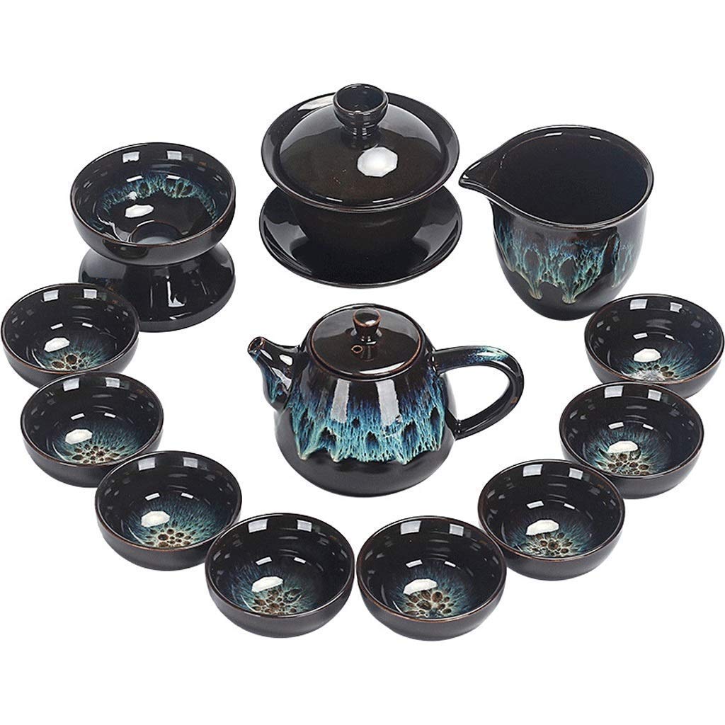 Premium 13-Piece Ceramic Tea Set with Kiln Transmutation Glaze - Kung Fu Teapot, Cups & Bowls - Elegant Business Gift for Tea Lovers - Perfect for Home, Office & Traditional Tea Ceremonies