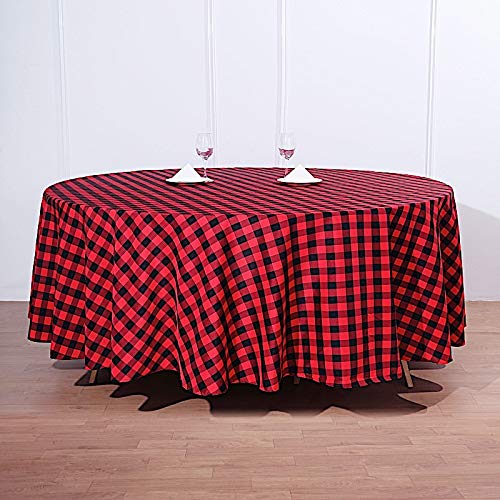 6-Pack 108-Inch Round Black & Red Gingham Checkered Polyester Tablecloths - Wedding, Party, Catering & Event Decorations - Perfect for Banquets, Picnics, and Holiday Dining
