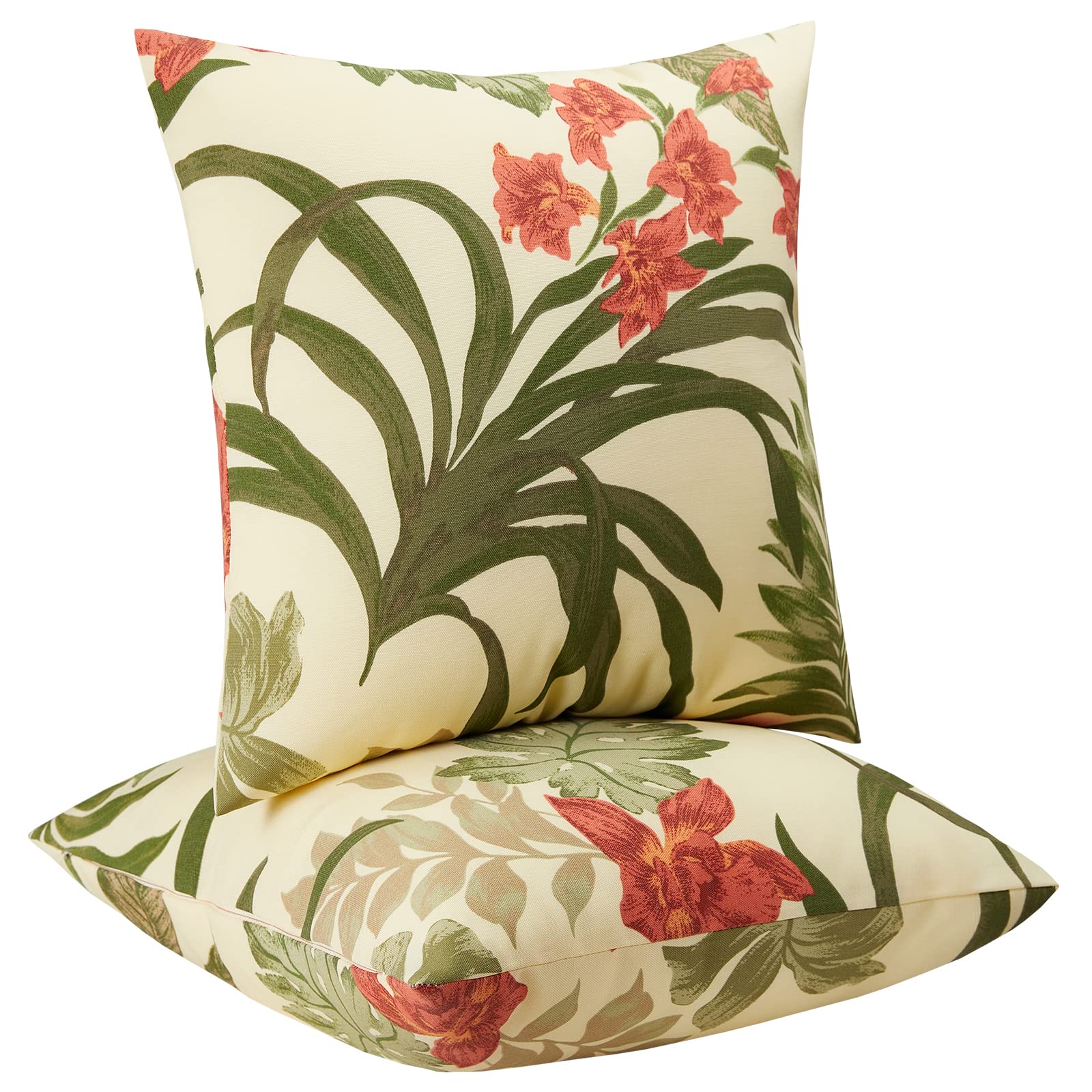 JMGBird Waterproof Outdoor Patio Pillows Set of 2 - 18×18 Inch Decorative Square Cushions with Inserts Included - All-Weather Garden Furniture Cushions for Porch, Deck, Poolside & Backyard Relaxation