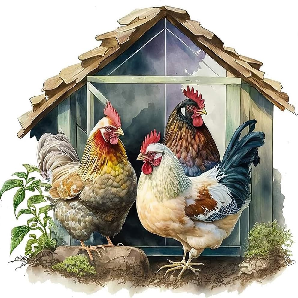 5D DIY Diamond Painting Kit for Adults - Rooster Full Drill Round Diamond Art for Beginners, Home Wall Decor, Gift Idea 12x12 Inch (Chicken Theme) | Perfect for Relaxation, Stress Relief & Creative Home Decoration