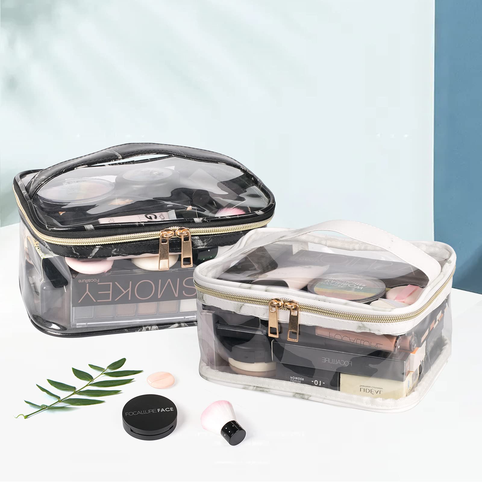 2 Pack Clear Travel Makeup Bag - Waterproof Transparent Toiletry Pouch for Women with Zipper Handle, Plastic Cosmetic Organizer Case - Perfect for Travel, Gym, and Daily Essentials Storage