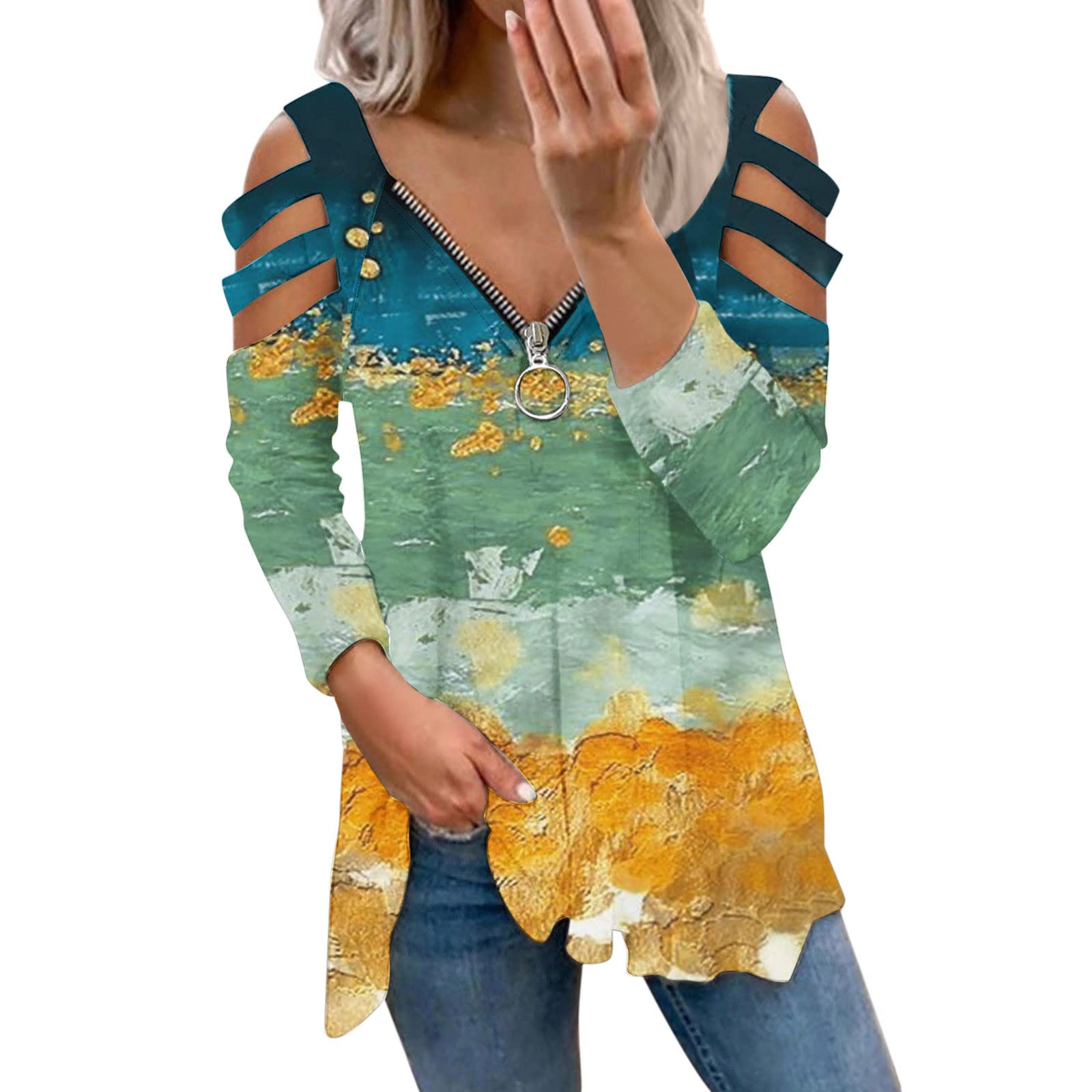 Trendy Women's Blouses 2022 - Casual & Dressy Pullover Tops with Vintage Graphic Print & Zip Detail - Perfect for Office, Date Night & Weekend Outings