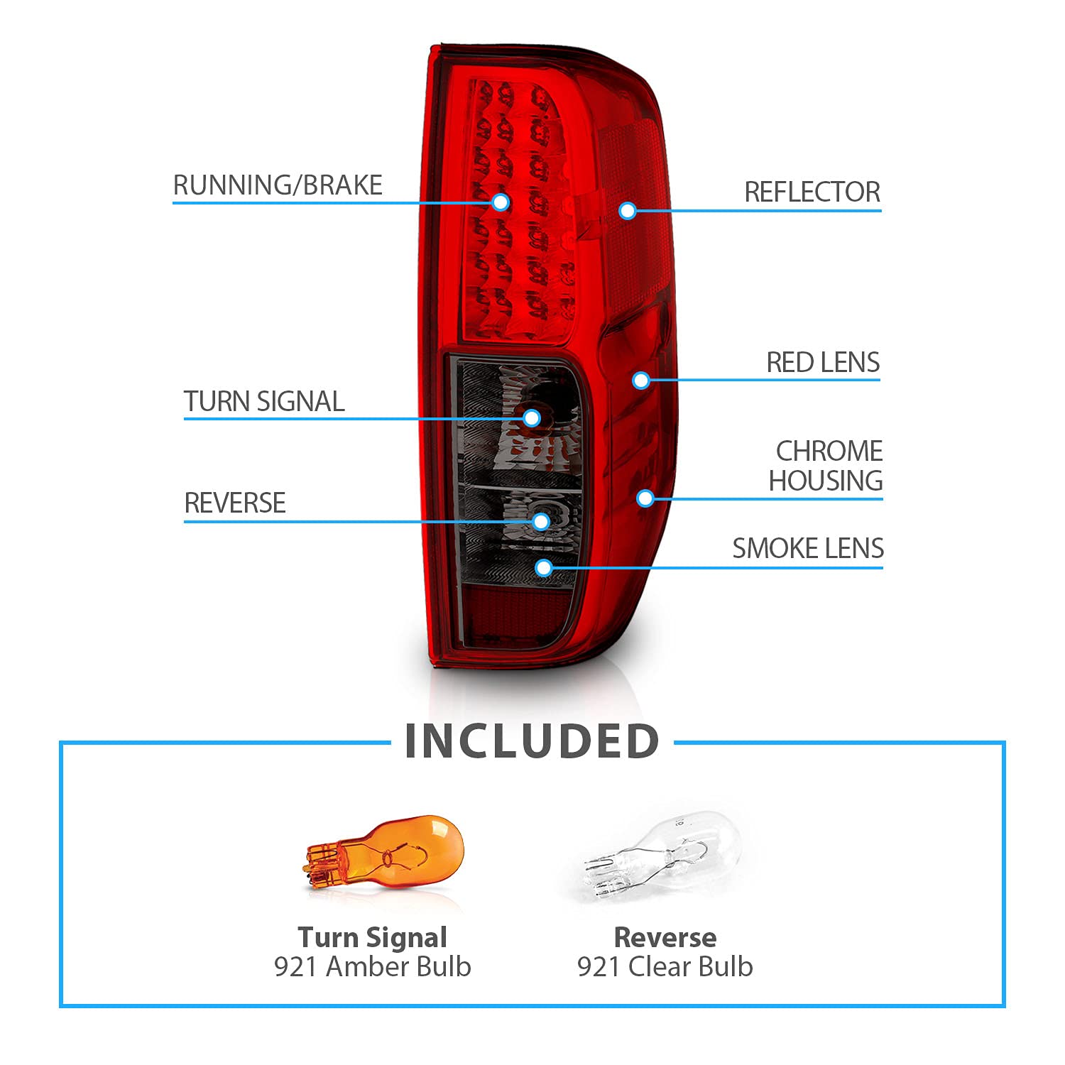 2005-2021 Nissan Frontier & 2009-2012 Suzuki Equator LED Brake Tail Lights Assembly Set - Smoke Red Lens (Pair) - Left & Right Side Replacement - Perfect for Night Driving & Enhanced Safety