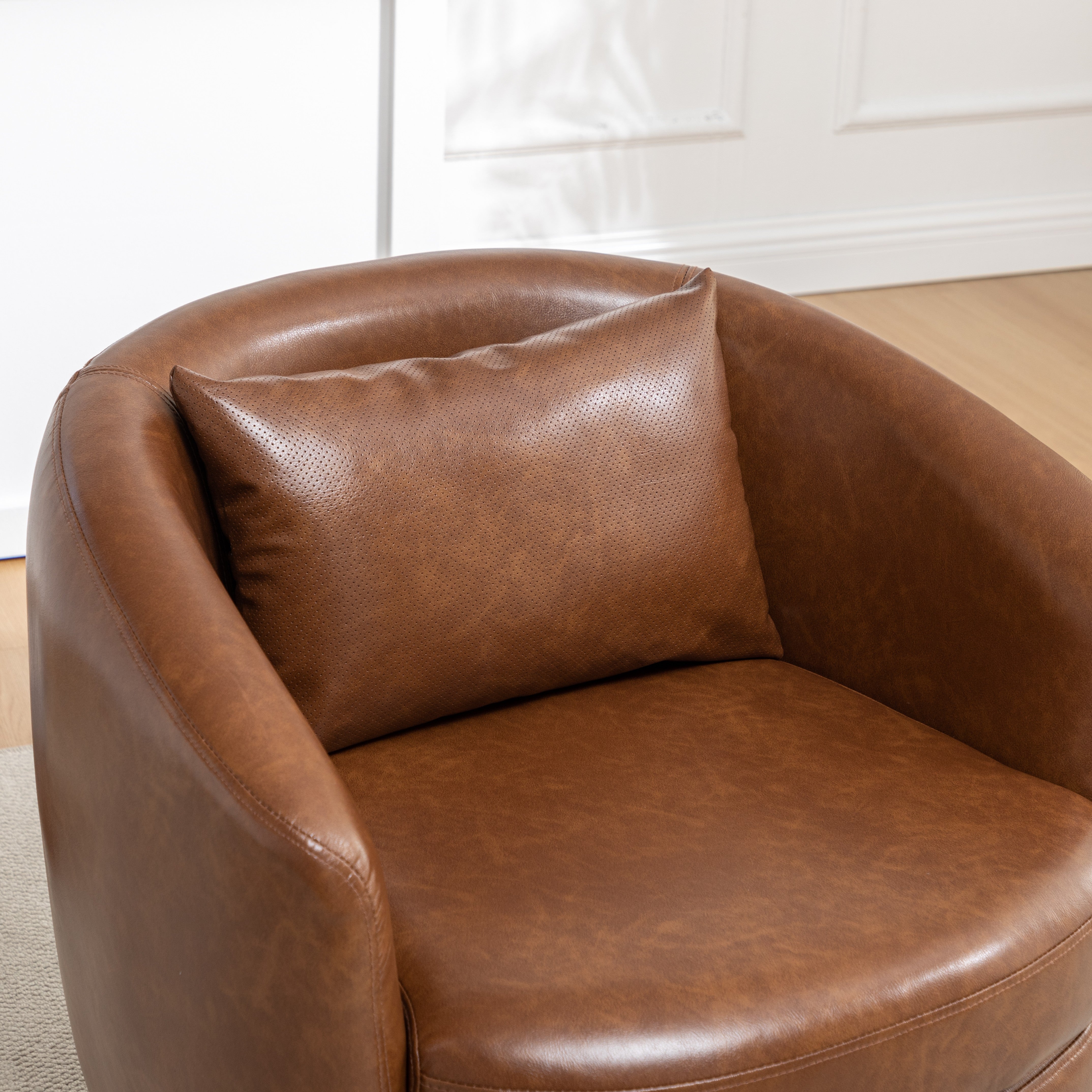 Roundhill Furniture Orenza Modern Faux Leather Swivel Barrel Accent Club Chair - Stylish Living Room Seating for Home Office & Lounge Areas