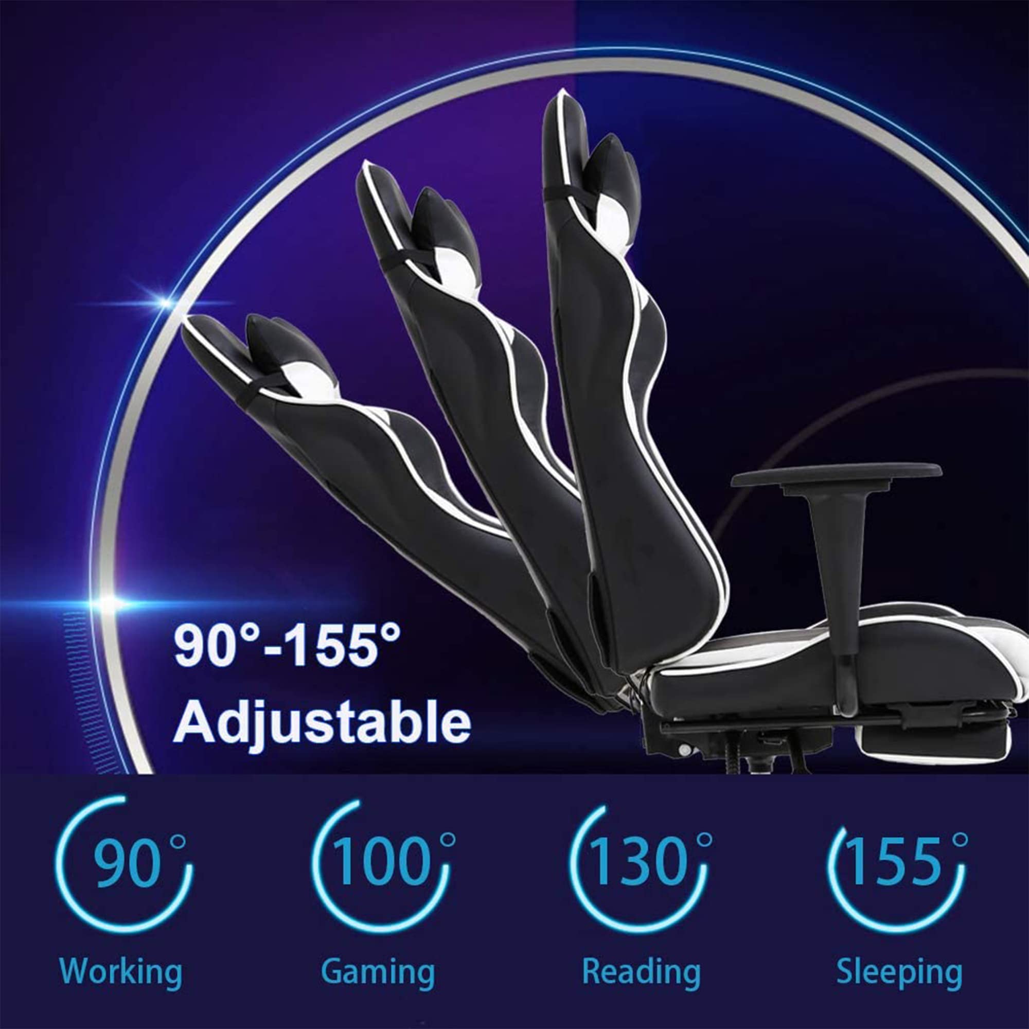 Best Ergonomic Office Chair - PU Leather Executive Computer Desk Chair with Lumbar Support & Footrest - Adjustable Swivel Rolling Task Chair for Women & Men - Perfect for Home Office, Gaming & Workspaces (White)