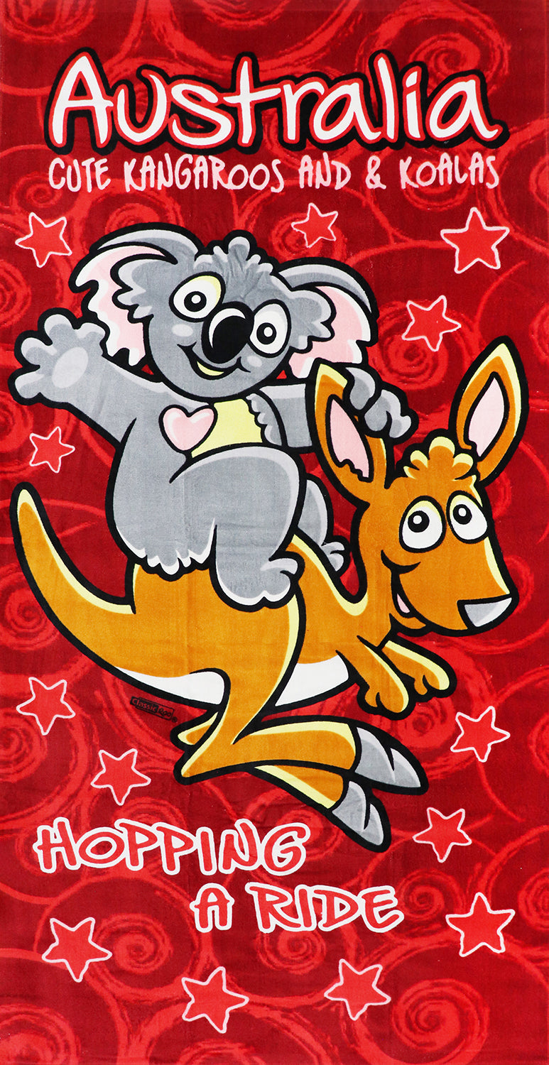 100% Cotton Australian Souvenir Beach Towel - Soft & Absorbent Bath Towel with Kangaroos & Koalas Flag Design - Perfect for Beach, Pool, Gym & Travel Gifts