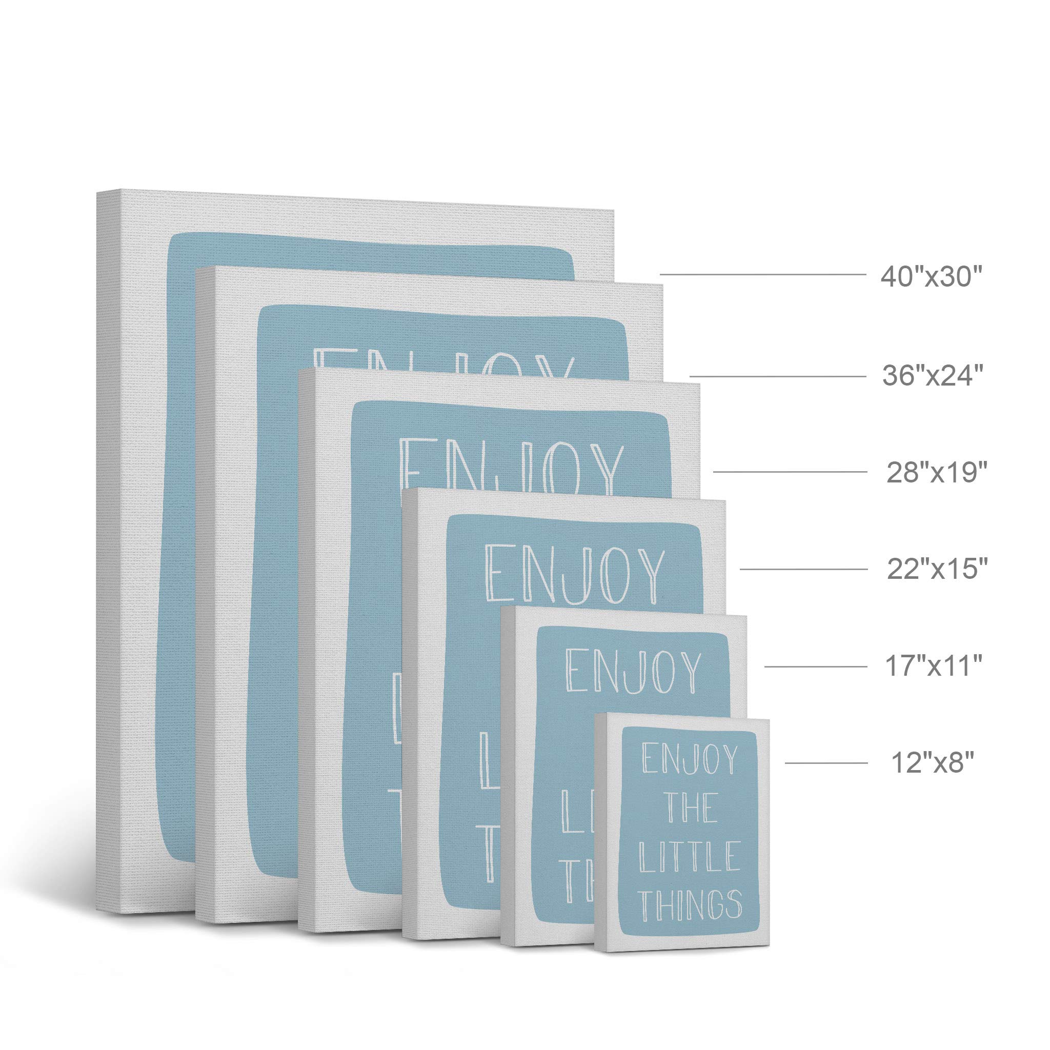 Enjoy The Little Things Lettering Blue Background Canvas Print - Kids Room Decor, Nursery Wall Art, Baby Room Decor - Ready to Hang 17x11 - Made in USA - Perfect for Bedrooms, Playrooms & Gift Giving