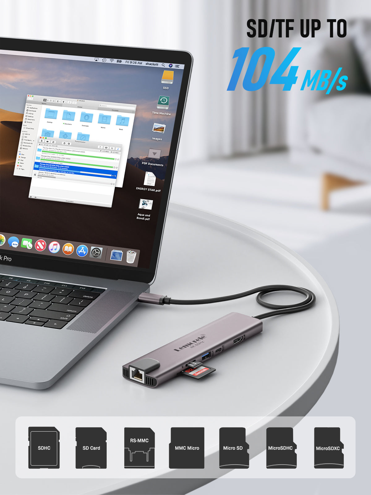 LEMORELE™ TC46 10-in-1 USB C Hub with 4K HDMI, USB 3.0, SD/TF Card Reader, PD Charging - Perfect for MacBook Pro/Air, Dell XPS, iPad Pro & More (Home Office, Travel, Gaming)
