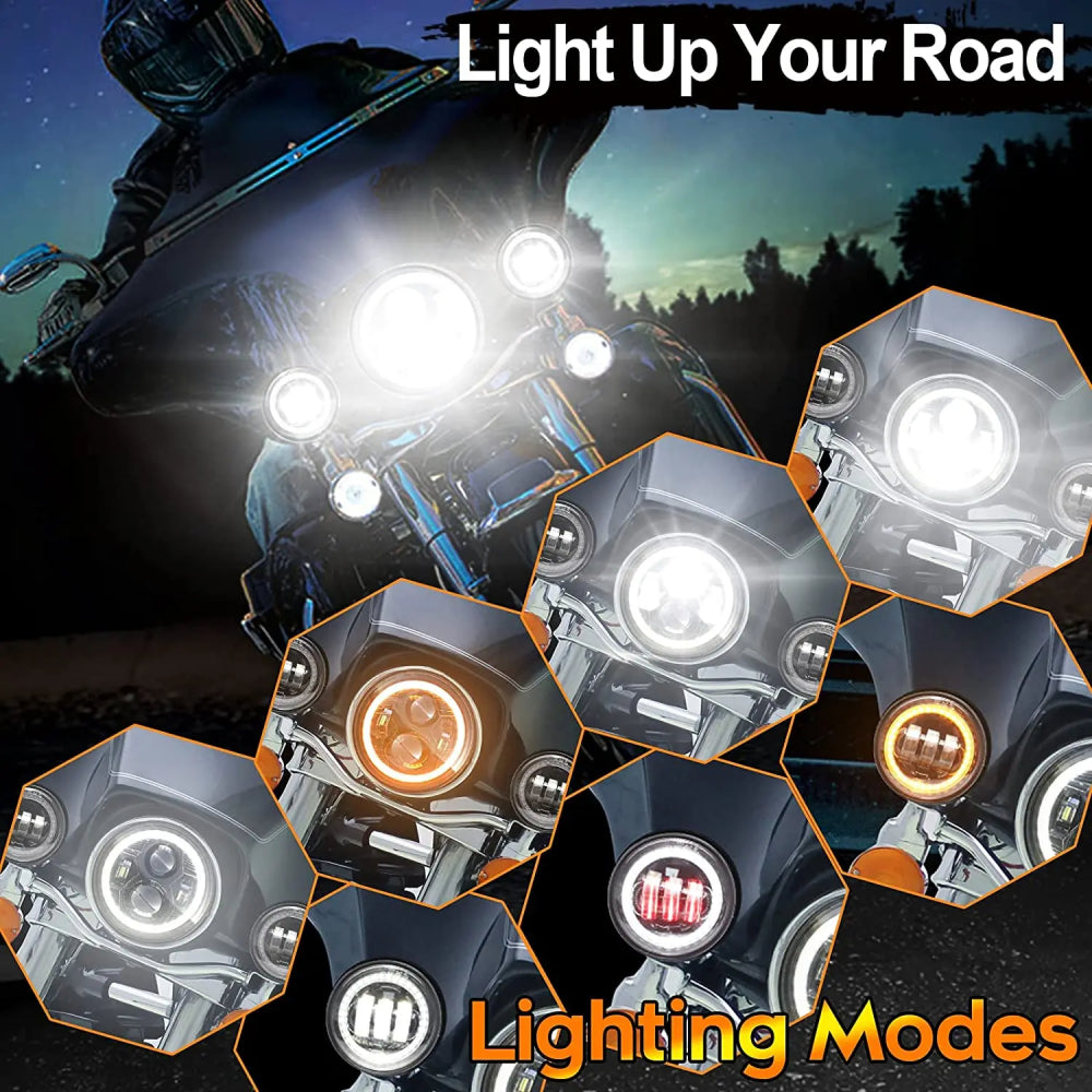 LOYO 7 Inch LED Spider Headlight & 4.5 Inch Passing Lamp Kit for Harley Davidson Touring Models - Street Glide, Road King, Electra Glide Ultra Classic - High Visibility Motorcycle Lighting for Night Riding & Highway Safety