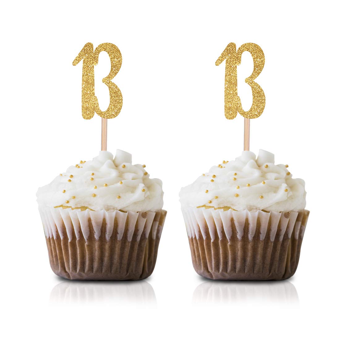 24-Pack Gold Happy 13th Birthday Cupcake Toppers - Number 13 Glitter Party Decorations for Teen Birthday Cakes, Cupcakes & Desserts