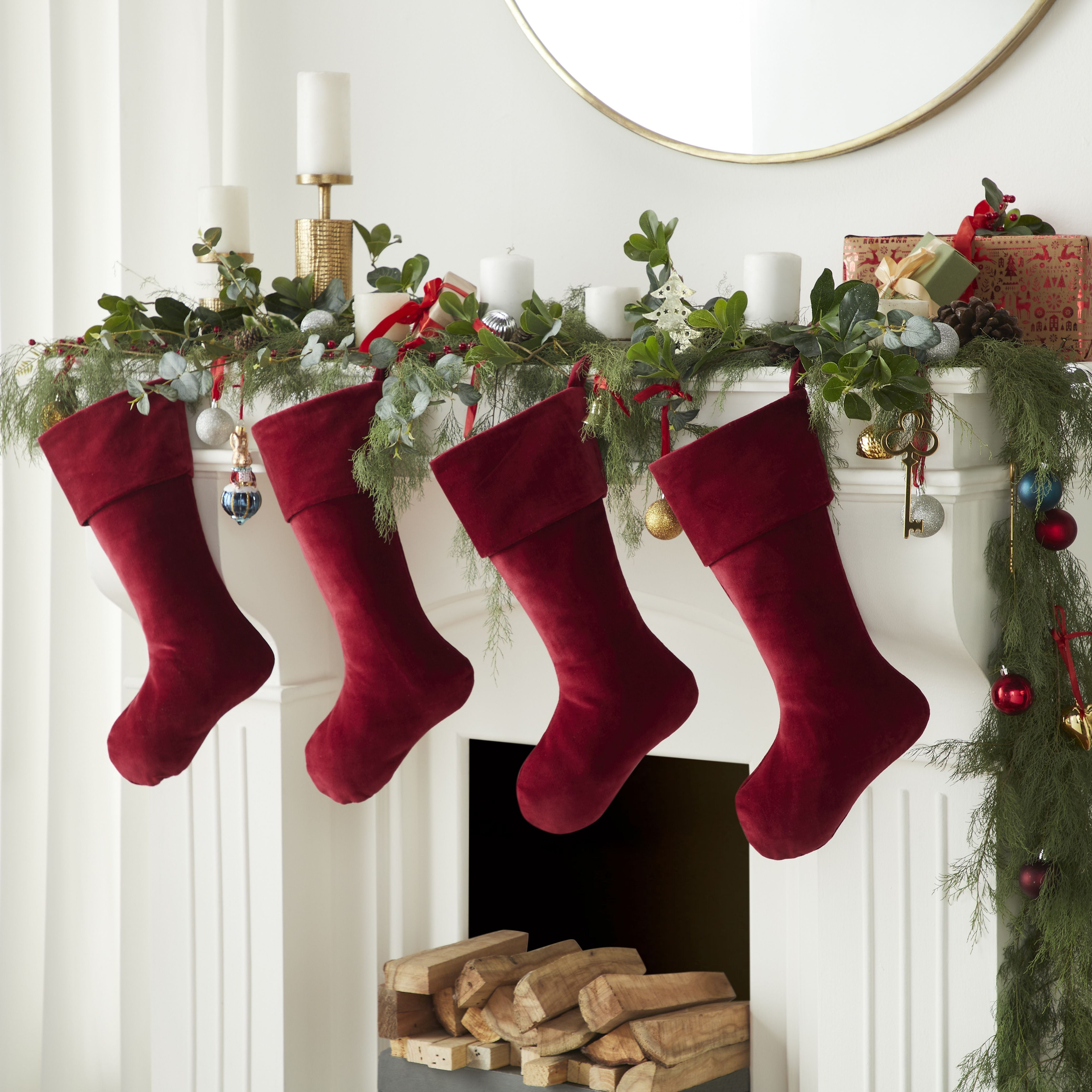 Handmade Classic Garnet Red Velvet Christmas Stocking - 20 Inch Festive Holiday Decor for Fireplace Mantel, Gift Exchange & Cozy Home Decor