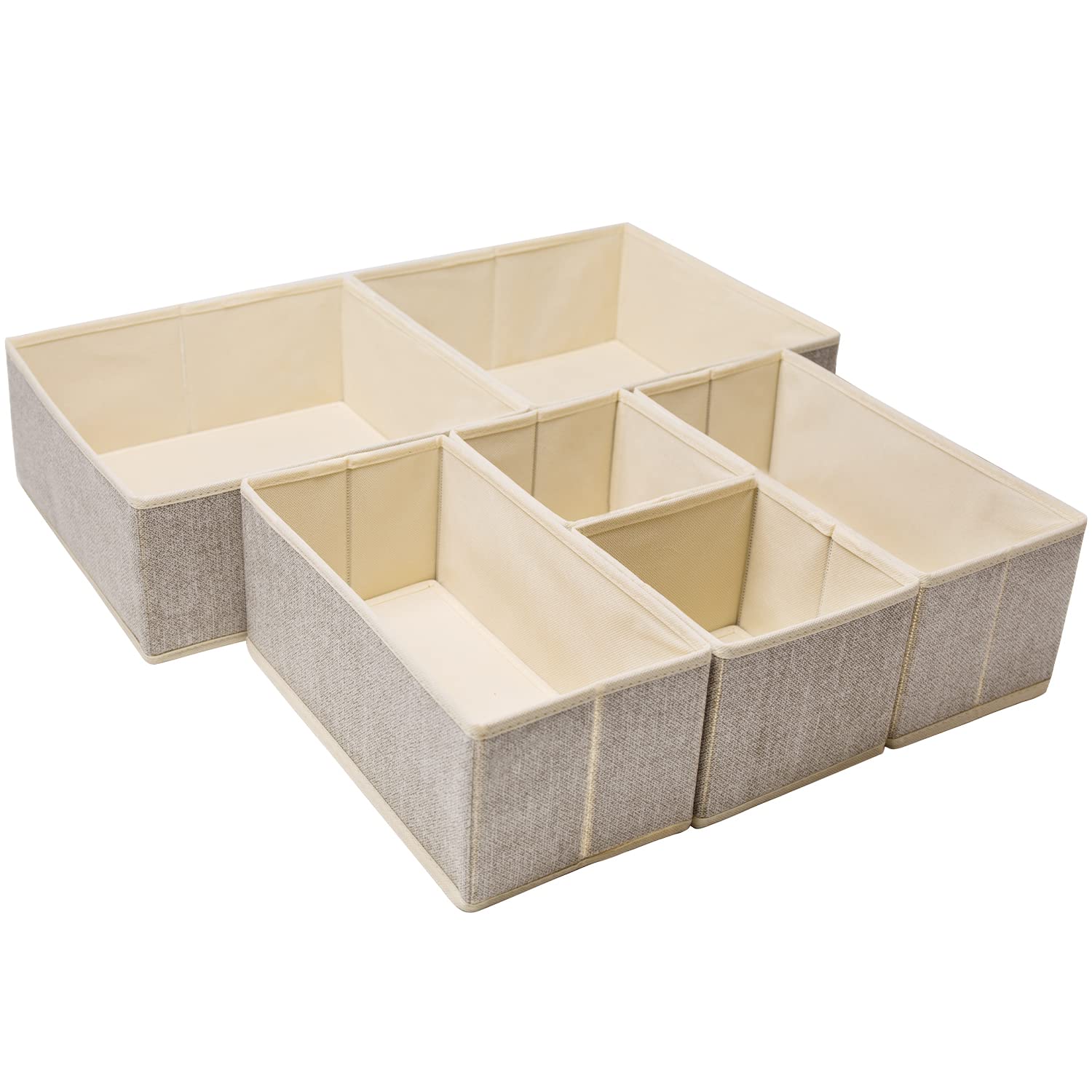 Criusia 6-Piece Foldable Underwear Drawer Organizer Set - Closet Dividers & Storage Bins for Clothes, Socks, Bras, Panties (Beige) | Perfect for Bedroom, Dresser & Closet Organization