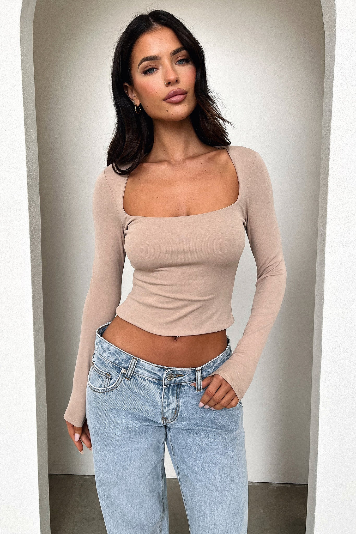 Andre Women's Long Sleeve Blouse Beige - Soft Casual Tops for Work, Office & Everyday Wear