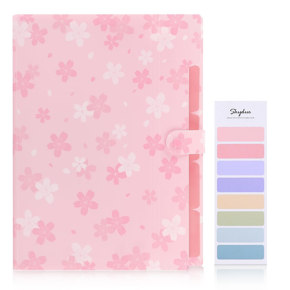 SKYDUE 5-Pocket Expanding File Folder - Letter Size Document Organizer for Office & School Supplies - Pink