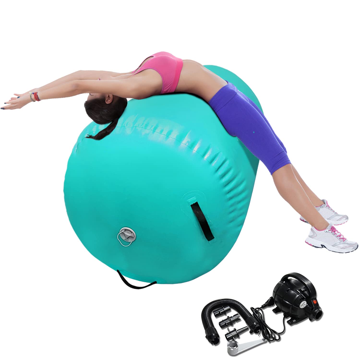 Inflatable Gymnastics Air Barrel Roller Mat - Back Handspring Training Equipment, Tumbling Track for Home & Gym Use - Yoga Balance & Cheerleading Exercise Mat with Electric Air Pump - Perfect for Kids, Adults, Gymnasts & Fitness Enthusiasts